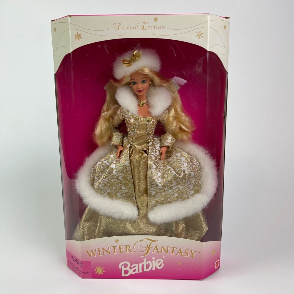 Mattel 1995 Winter Fantasy Barbie Special Edition Golden Brilliance Dress White